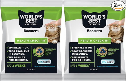 World's Best CAT Litter® Boosters™ Health Check-in™ | Cat Litter Additive for Health Monitoring | UTI Monitoring and Detection with Color Changing Indicator | Vet Approved | 12g (Pack of 2)