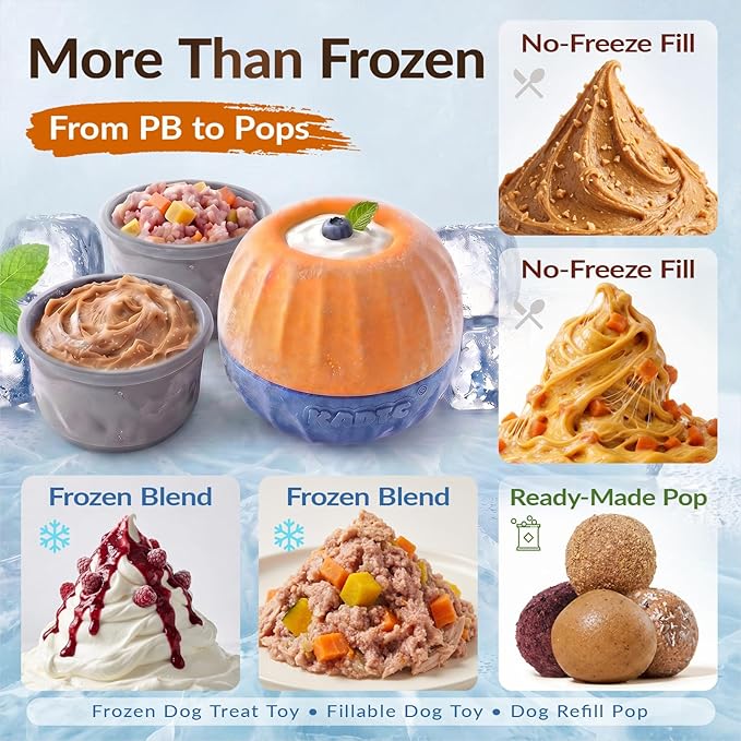 KADTC S Size 3-in-1 FrostLick Frozen Treat Ball & Treat Dispensing & Tough Chew Toy, No-Transfer Fill & Freeze Lick Cup, for Small Pup Mini Dogs and Cats