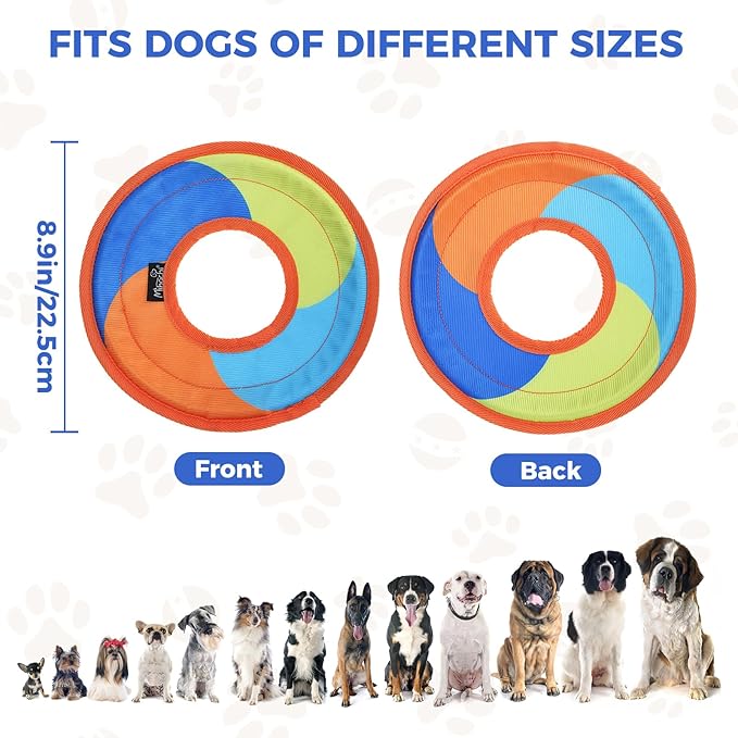 Mihachi Flying Disc Dog Toy, Interactive Water Floating Flyer Lightweight Catch and Fetch Toys for Small Medium Large Dogs, Durable Oxford Cloth Fabric with Soft Edges,Pet Outdoor Exercise Toys,Orange