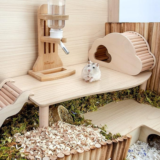 Niteangel Hamster Play Wooden Platform for Dwarf Syrian Hamsters Gerbils Mice Degus or Other Small Pets (Wave - 7'' Height, Burlywood)