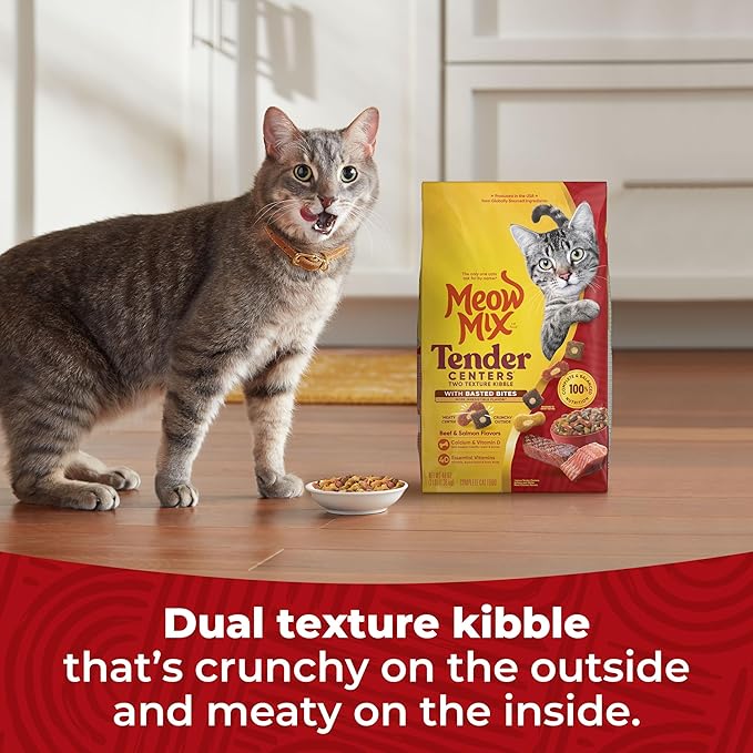 Meow Mix Tender Centers with Basted Bites, Beef & Salmon Flavors, Dry Cat Food, 3 lb. Bag