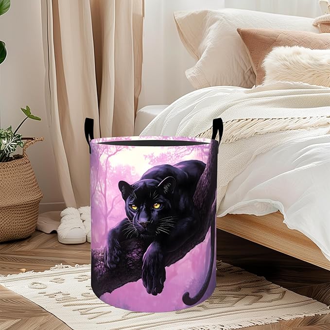 Fierce Cheetah Laundry Basket, Oxford Cloth Vibrant Fantasy Dirty Clothes Collapsible Hamper for Room Decor, Jungle Animal Print Gifts Toy Organizer 19.7 * 15.8 Inch for Bedroom Bathroom Dorm