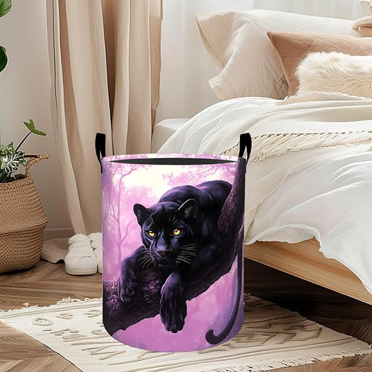 Fierce Cheetah Laundry Basket, Oxford Cloth Vibrant Fantasy Dirty Clothes Collapsible Hamper for Room Decor, Jungle Animal Print Gifts Toy Organizer 19.7 * 15.8 Inch for Bedroom Bathroom Dorm