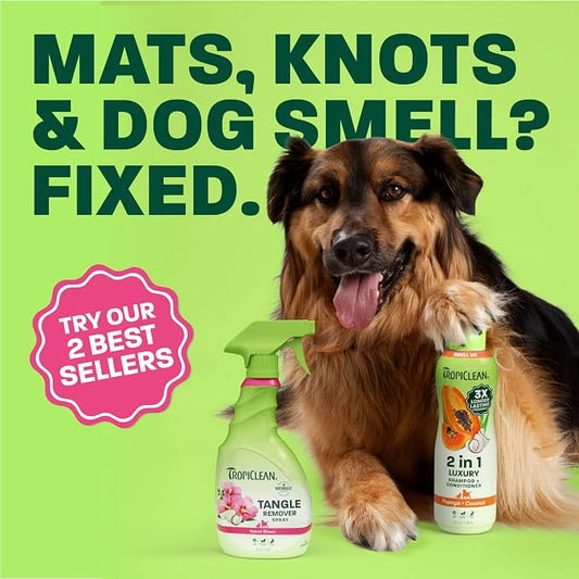 TropiClean 2-in-1 Dog Shampoo and Conditioner & Dog Detangler Spray Dematting, Grooming Bundle, Puppy Safe, Made in USA