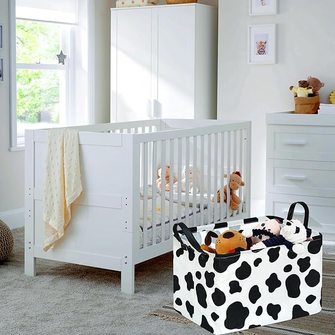Kid Storage Basket Gift Shelf Basket Toy Storage Bin, Nursery Basket Organizer Box for Children Room Deco With Handles (Cow pattern)