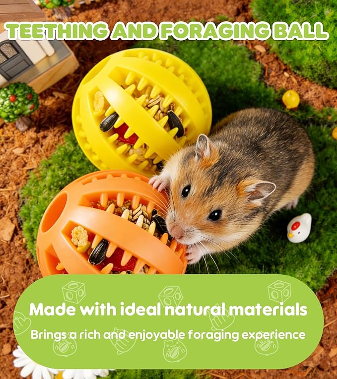 Natural Hamster Chew Toys,Hamster Foraging Ball Educational Toy,Slow Feeder Rat Enrichment Toy for Dwarf Hamsters,Syrian Hamsters,Guinea Pigs,Hamster Ball（2PCS）