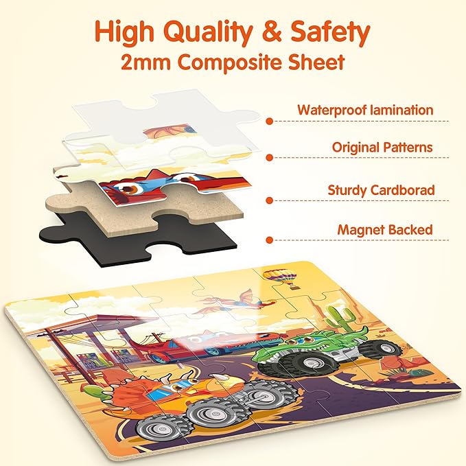 SYNARRY Magnetic Puzzles for Toddlers 3-5, 20 Pieces Travel Puzzles for Kids Ages 4-6, Easter Basket Stuffers Gifts for Kids, Car Airplane Road Trip Activities Toys for 3 4 5 6 Year Old Children