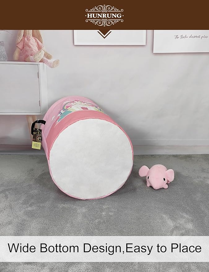 Laundry Hamper,Large Canvas Fabric Lightweight Storage Basket Toy Organizer Dirty Clothes Collapsible Waterproof for College Dorms(Pink Castle)