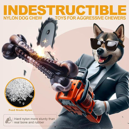 Dog Chew Toys for Aggressive Chewers, 2Pack Indestructible Dogs Bone Toy for Large Small Medium Breeds, Durable Tough Nylon Dog Toys To Keep Them Busy, Puppy Teething Dogs Toy Bone, Beef&Bacon Flavor