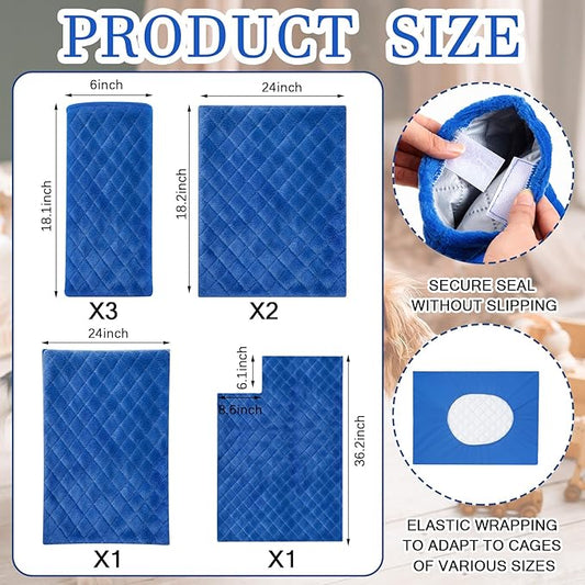 Beeveer 7 Pcs Winter Ferret Cage Liner Set Washable Ferret Pads Bedding Cage Accessories for Small Animals Hamster Rats Chinchillas Hedgehogs Guinea, Stain-Resistant Material(Blue)
