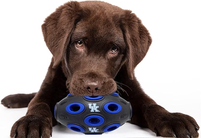 Pets First NCAA Kentucky Wildcats Football Treat Dispensing Toy for Dogs and Cats, Interactive Rubber Ball, Natural Feeding Toy (KY-3622)