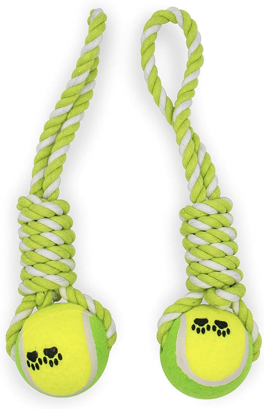 2 Piece Dog Training Ball on Rope, Cotton Rope Ball, Tug Ball Toy, Tough Rope Toy, Non-Toxic and Durable Dog Toys for Big and Small Dogs…
