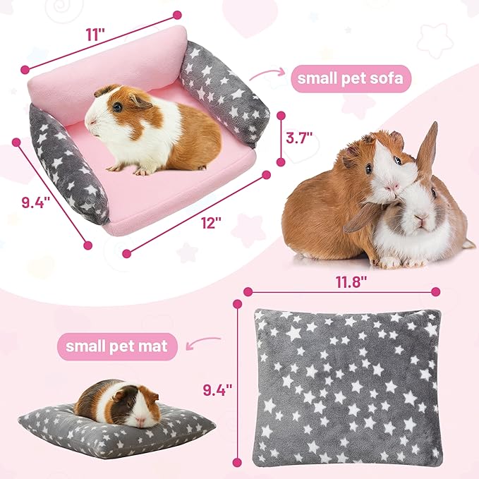 Guinea Pig Sofa Bed, Soft Cute Star Small Animal Sleeping Bed Also for Rabbit, Bunny, Chinchilla, Hedgehog,Hamster, Washable Fleece Guinea Pig Cage Bedding