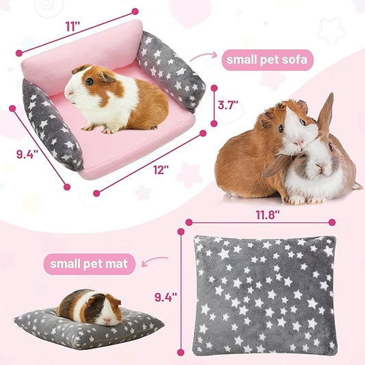 Guinea Pig Sofa Bed, Soft Cute Star Small Animal Sleeping Bed Also for Rabbit, Bunny, Chinchilla, Hedgehog,Hamster, Washable Fleece Guinea Pig Cage Bedding
