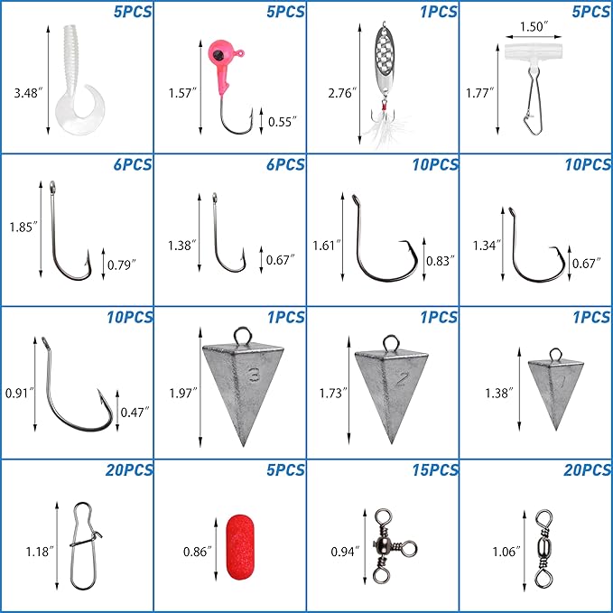 Saltwater Fishing Gear, 180pcs Saltwater Surf Fishing Tackle Kit Saltwater Fishing Lures Fish Finder Rigs Pompano Rig Pyramid Sinker Spoons Fishing Hooks Leaders Swivel Bobbers Various Accessories