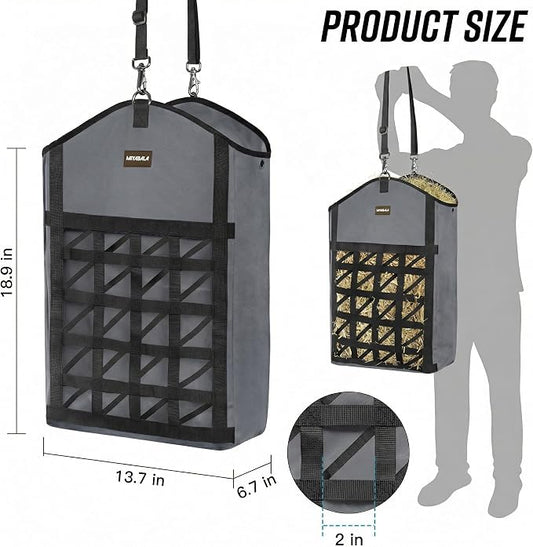 Ultra-Slow Feed Hay Bag for Horses, 3 Packs Hay Bags with Net Front Design,Wide Opening for Easy Filling,Two Types of Hanging for Feeding Goats, Sheep and Donkeys (1 Black+2 Grey)