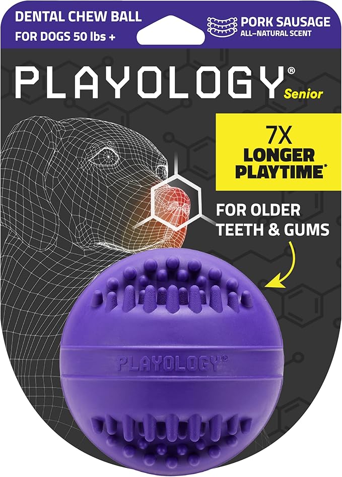 Playology Dog Toys | Dental Chew Ball for Large Senior Dogs | Pork Sausage Scented Jumbo Toy | Dog Balls for Healthy Teeth and Gums