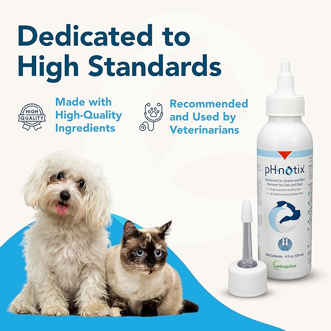 Vetoquinol PH•notix Advanced Ear Cleaner & Wax Remover - Liquid Ear Cleaning Support for Dogs & Cats - Supports Healthy Canals - Fast-Acting & No-Rinse Formula - pH Balanced & Paraben-Free - 4 fl oz