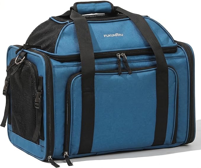 FUKUMARU Expandable Pet Carrier for Cat, 18x11x11 Large Cat Carrier Soft, Collapsible Airline Approved Dog Carrier, Ventilate Cat Travel Carrier with Durable Mesh, Escape-Proof Small Dog Carrier, Blue