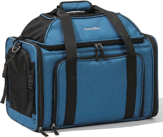 FUKUMARU Expandable Pet Carrier for Cat, 18x11x11 Large Cat Carrier Soft, Collapsible Airline Approved Dog Carrier, Ventilate Cat Travel Carrier with Durable Mesh, Escape-Proof Small Dog Carrier, Blue