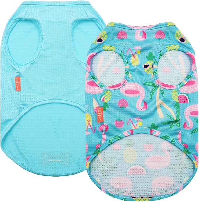 KYEESE 2Pack Dog Shirt, Lightweight Sun Protection Dog T Shirts for Small Medium Dogs Boy Girl, Breathable Mesh Tank Top Sleeveless Pet Reflective Vest, Soft Summer Dogs Clothes, Flamingo+Blue, XL