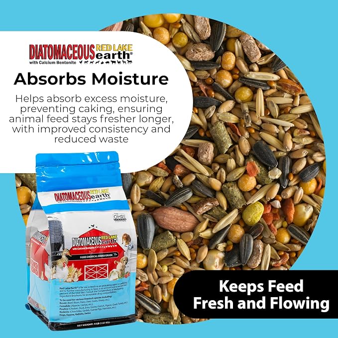 Progressive Planet Red Lake Earth Animal Feed Additive, 4Lbs - Natural Diatomaceous with Calcium Bentonite for Poultry & Livestock - Prevents Caking, Improves Feed Flow & Maintains Fresh Feed