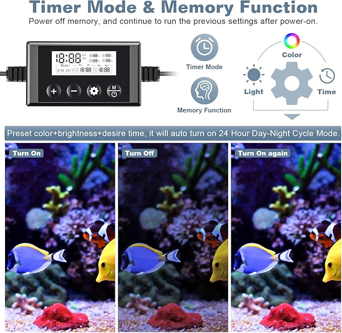 LED Aquarium Light Full Spectrum Fish Tank Light with RGB Brightness/Color Stepless Adjustment, 24/7 Day-Night Cycle Mode, Auto On/Off Timer, IP68 Waterproof (48W for 48'' - 54'' Tank)