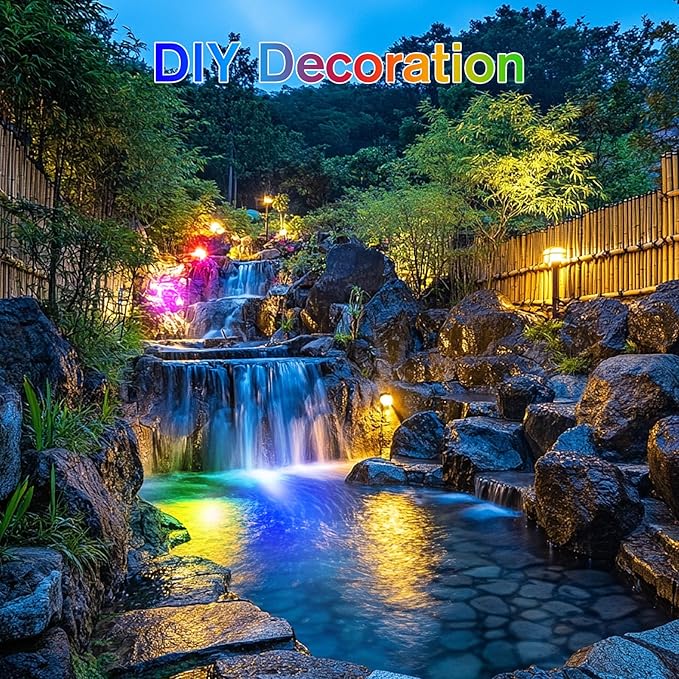 POPOSOAP RGB Underwater Pond Lights with Timer, 20 Colors Dimmable Submersible Led Fountain Lights with IP68 Waterproof, Support Remote Control for Outdoor Ponds Aquarium Garden Pool (4 Set)