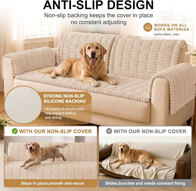 Smiry Couch Cover for Dogs, Non Slip Washable Sofa Protector for Pets, Soft Furniture Cover for Pet, Stylish Sofa Covers, Cozy Protect Against Fur, Dirt & Everyday Messes (Apricot, 35.4" x 70.9")