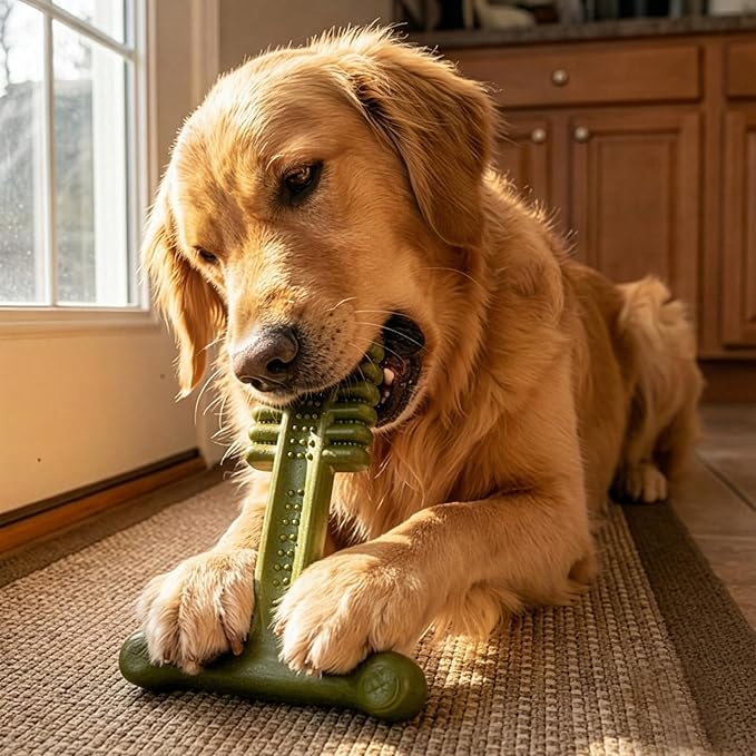 SPOT Bam-Bones Plus Toothbrush Dog Chew Toy for Large Dogs 60-90 lbs, Bamboo & Nylon Dental Chew with Mint & Baking Soda, T-Bone Shape for Moderate to Heavy Chewers, 7 Inch