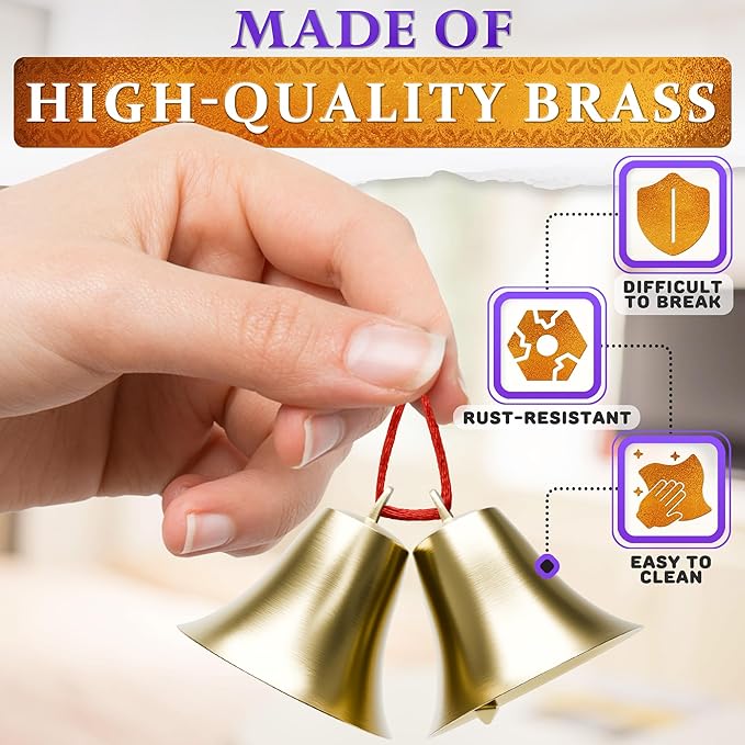2 Pcs Bells for Door Knob – Hanging Bell for Door Opening 2″ × 1.8″ Vintage Brass with Hanging Loop, Clear Ringing Sound for Home Entry, Office & Shopkeepers – Small Bell for Crafts & Holiday Decor