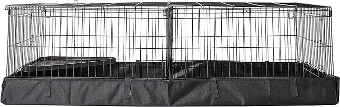 Amazon Basics Leakproof Canvas Bottom Guinea Pig Cage, Easy to Clean Small Animal Habitat with Divider Set, Indoor/Outdoor, Portable, No Tools Needed, 47.6"L x 24.2"W x 14"H, Black