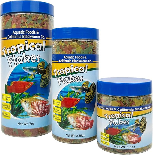Premium Tropical Fish Flakes, for Angel Fish, Guppies, Live Bearers, Loaches, Gouramis, Cichlids, All Tropical Fish. 12-Type pellets and 4-Type Wafers Included 2.65oz Canister