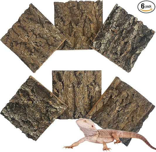 Natural Reptile Cork Bark Bedding Bearded Dragon Climbing Wall Mat 6PCS Cork Wood for Terrarium Background Decor Crested Gecko Tank Accessories for Lizard Snake Chameleon Tortoise Frog