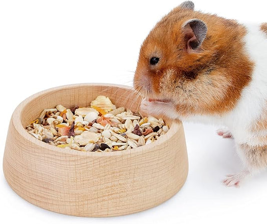 Niteangel Wooden Hamster Feeding Bowl - Small Animal Food Dish for Dwarf Syrian Hamsters Gerbils Mice Degus or Other Similar-Sized Small Pets (Hammy Pattern, for Syrian)