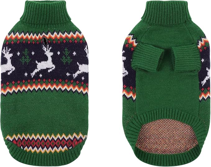 Queenmore Dog Christmas Sweater,Turtleneck Knitted Pullover Xmas Pet Clothes Sweatshirt,Christmas Outfit, Warm Dog Sweaters for Small Dogs Boy Girl,XmasDeer,S
