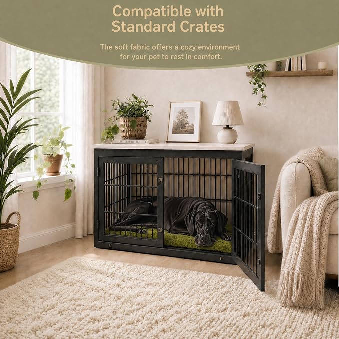 Washable Dog Bed Mat Ultra Soft Dog Crate Pad Comfy Fluffy Pet Kennel Beds Sleeping Mattress for Large Jumbo Medium Small Dogs Green
