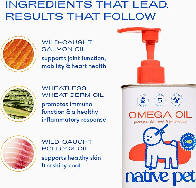 Native Pet Omega Oil for Dogs (8 oz.) & Beef Bone Broth for Dogs (4.75 oz.) - Made with Wild Alaskan Salmon Oil - EPA DHA and Bone Broth Powder Food Topper for Picky Eater