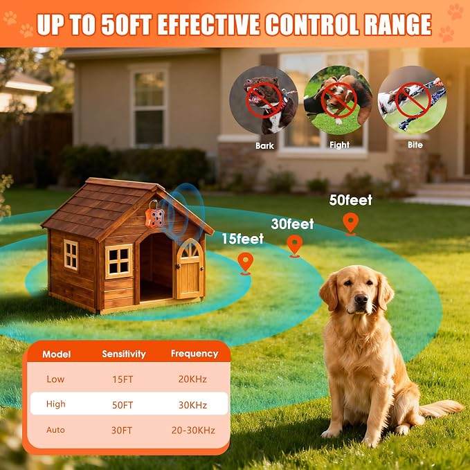 Anti Barking Device for Dogs: Ultrasonic Dog Bark Deterrent Devices with 3 Training Modes 50 FT | Dog Barking Silencer Bark Box for Indoor Outdoor | Stop Barking Control Device for Dogs (Orange)