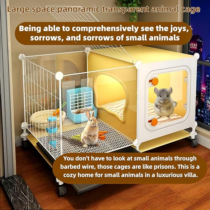 Luxury Villa Rabbit cage with Wheels, Guinea Pig cage, complimentary Food Bowl, Bed. Suitable for Hamsters, Chinchillas, Squirrels, Hedgehogs, Ferrets, Cats，Mouse (27.6" Lx 17.7" Wx17.7 H)