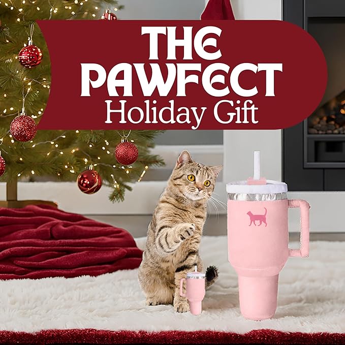 PUPROAR Kitty Cup Catnip Toy - Cute Cat Birthday Toy with Catnip & Crinkle, Funny Girly Kitten Gift (Pink Peach Dust)