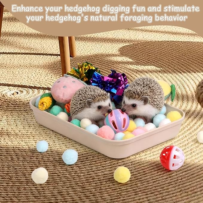 Hedgehog Accessories, Dig-Box Tray for Hedgehog Cage with Ball Toy, Small Animal Accessories Funny Dig-Box Tray Toys for Hedgehogs, Ball Bell Toy for Ferret Kitten Cat Hamster (Colorful)