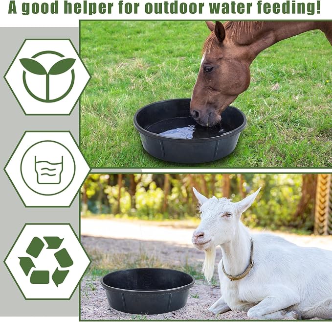 Sadnyy 5 Pcs Rubber Feed Pan 12 Quart/ 3 Gallon Utility Horse Feed Bucket Rubber Bowl Chicken Dust Bath Container Horse Feeder for Goats Livestock Animal Feeding Cats Dogs Pigs