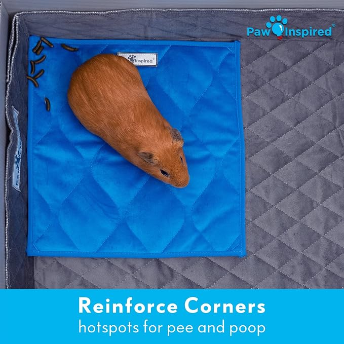 Paw Inspired Guinea Pig Cage Liner Pads | Washable Fleece Bedding, Waterproof Bottom | Super Absorbent Pee Pad or Pet Bed Mat for Piggies, Ferrets, Rabbits, Hamsters, Small Animals (12x12, Light Gray)