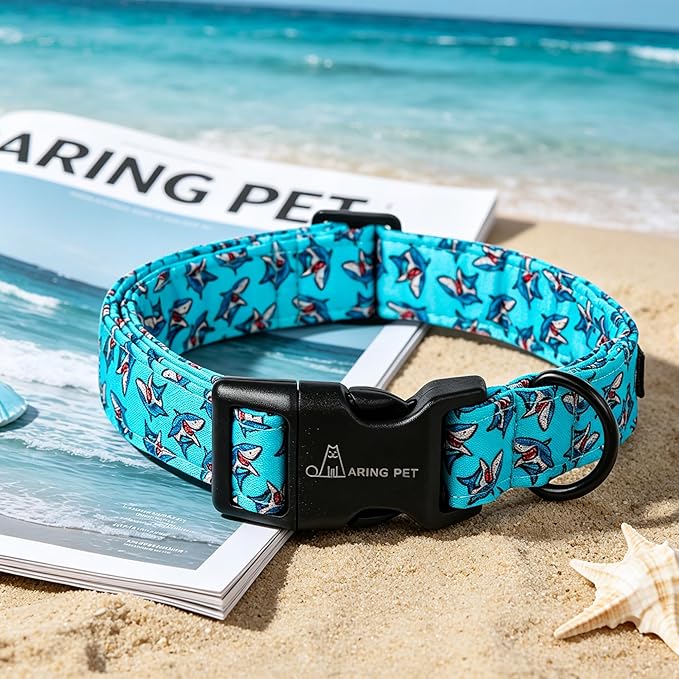 ARING PET Summer Dog Collar, Cute Blue Shark Pet Collars with Quick Release Buckle for Puppy Small Medium Large Boy Girl Dogs-S