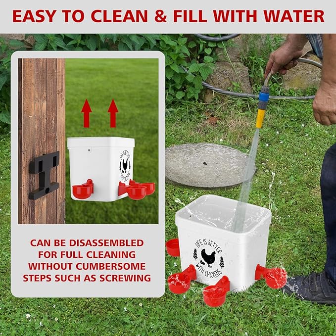 ‎Tgeyd Chicken Feeder and Chicken Waterer Set - Hanging Automatic Chicken Feeder No Waste - Chicken Coop Accessories - Poultry Waterer with 2 Gallon/10 Pounds