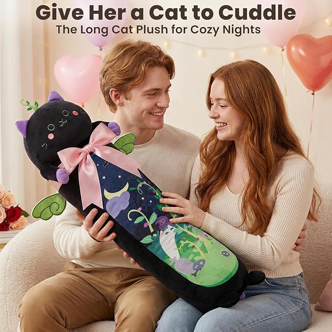 Mewaii Long Cat Plush 5 Sizes, 120% Extra Filling Giant Plushness Kids Body Pillow, Kawaii Cute Black Cat Stuffed Animals Plushies, Big Long Body Pillow Black Cat Plush Gift for Girls 36”