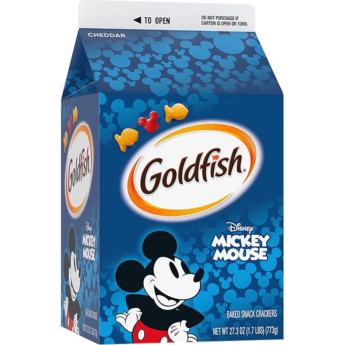 Goldfish Disney Mickey Mouse Cheddar Crackers, Snack Crackers, 27.3 oz carton (Pack of 2)