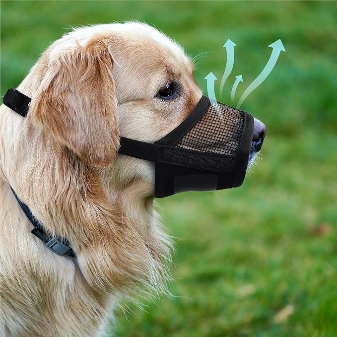 Evollax Extra Large Dog Muzzle - Air Mesh XL Dog Muzzle to Stop Biting, Barking and Chewing