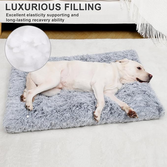 Vonabem Dog Bed, Extra Large, Plush Soft Pet Beds for XL Dogs, Crate Pad, Washable, 41L x 27W x 2H Inches, 100 lbs Capacity, Grey